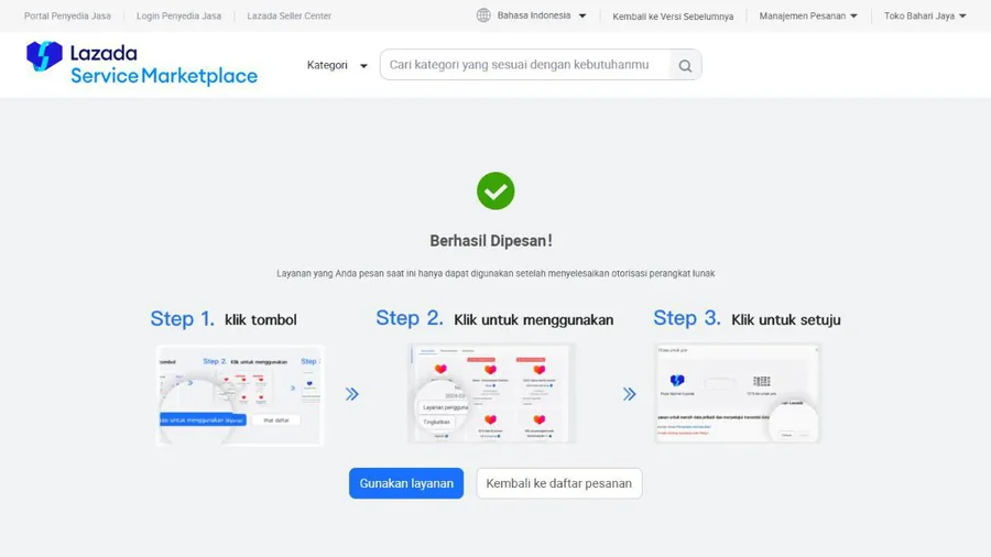 Lazada: Berhasil Dipesan, langganan paket gratis Palka tercatat.