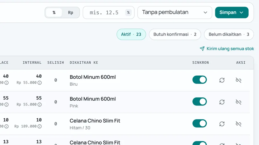 Chip tab di atas tabel, lengkap dengan angkanya; yang kosong tidak muncul.