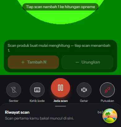 Menghitung sambil scan barcode dari HP.